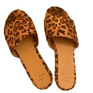 Suede Leopard Print Flat Sandals